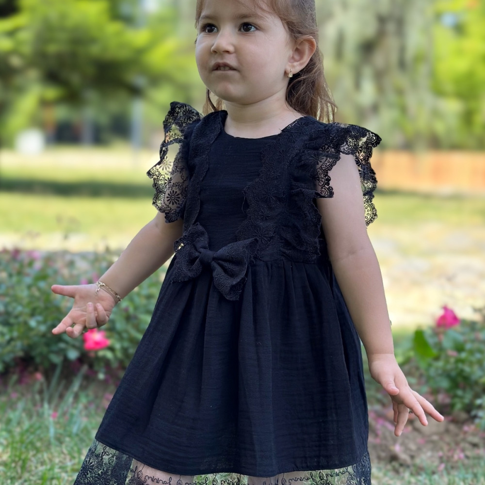 Kız Bebek Elbise Kız Çocuk Elbise Doğum Günü Parti Düğün Elbise Dantelli Kısa Kol Astarlı Elbise