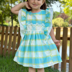  BabyAnimals Kız Bebek Çocuk Elbise Doğum Günü Parti Düğün Dantelli Kısa Kol Astarlı Yeşil