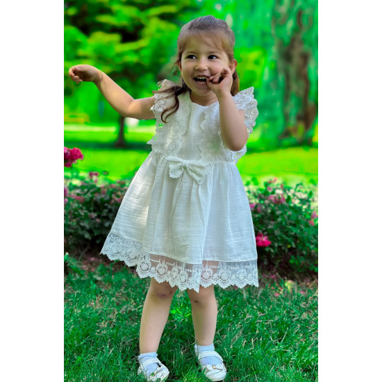 Kız Bebek Elbise Kız Çocuk Elbise Doğum Günü Parti Düğün Elbise Dantelli Kısa Kol Astarlı Elbise