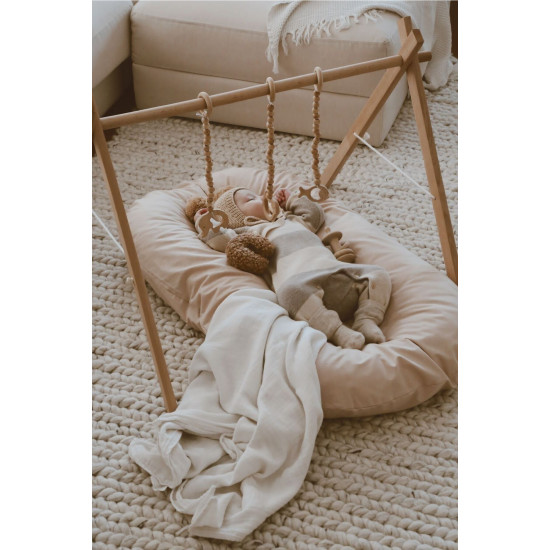 Dery Baby Babynest Bebek Yatağı + Ahşap Oyun Alanı Baby Gym Sallanan Oyuncaklar Dahil