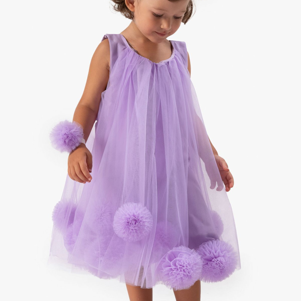 Kız Bebek Elbise Kız Çocuk Elbise Doğum Günü Parti Düğün Elbise Taçlı Kolsuz Astarlı Elbise Mor