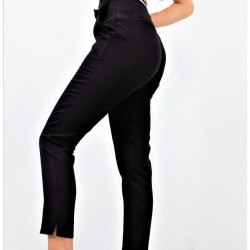 Kadın Siyah Beli Beyaz Lastikli Bant Şeritli Arka Yan Cepli Dar Kesim Kumaş Kalem Pantolon 3186220