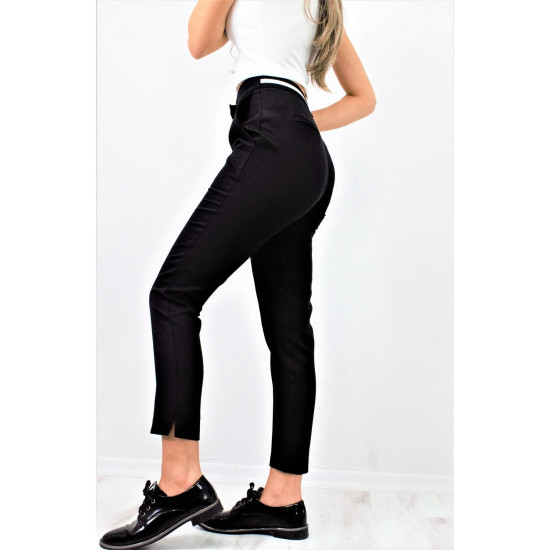 Kadın Siyah Beli Beyaz Lastikli Bant Şeritli Arka Yan Cepli Dar Kesim Kumaş Kalem Pantolon 3186220