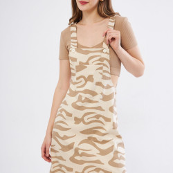 Kadın Gabardin Vizon Camel Salopet Askılı Mini Elbise 3568185