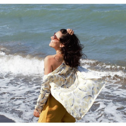 Kadın Sarı Saten Cepli Salaş Renkli Desenli Kimono Ceket Yb3250240