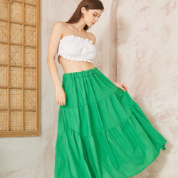 Kadın Cepli Asimetrik Kesim Fırfırlı Beli Lastikli Kloş 3 Kat Salaş Spor Etek 3574260