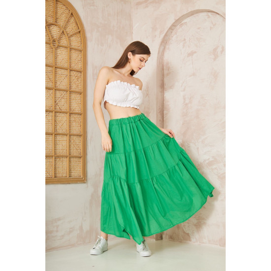 Kadın Cepli Asimetrik Kesim Fırfırlı Beli Lastikli Kloş 3 Kat Salaş Spor Etek 3574260