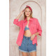 Kadın Fuşya Salaş Spor Gömlek / Truvakar Kol / Cepli /%100 Koton Flamlı Keten Kumaş 3619210
