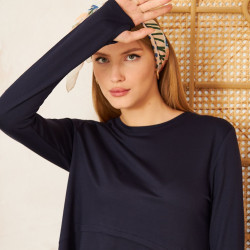 Kadın Laci, Yumuşak, Parmak Eldiven Detaylı, Asimetrik Pliseli Salaş Basic Spor Yoga Bluz 3459150