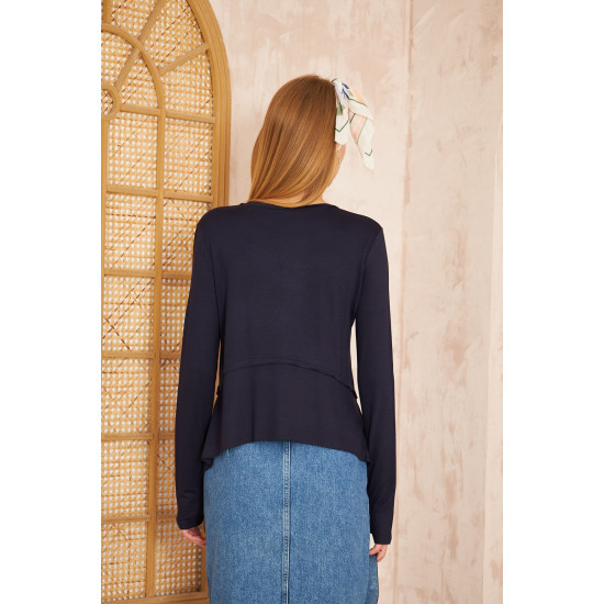 Kadın Laci, Yumuşak, Parmak Eldiven Detaylı, Asimetrik Pliseli Salaş Basic Spor Yoga Bluz 3459150