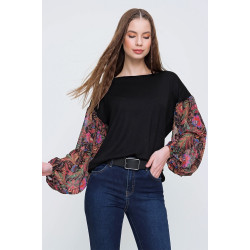 Kadın Siyah Kolları Şifon Uzun Kollu Transparan Bluz Yb2802200