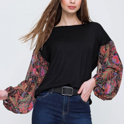 Kadın Siyah Kolları Şifon Uzun Kollu Transparan Bluz Yb2802200