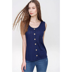 Kadın I?nce Triko Bluz Askılı Düğmeli Kolsuz Örme Günlük Giy Çık Bluz Lacivert 3134130