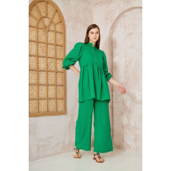 Kadın Benetton Gofre Balon Kol Büzgülü Tunik / Beli Lastikli Cepli Pantolon Tesettür Takım 3531360