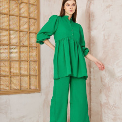 Kadın Benetton Gofre Balon Kol Büzgülü Tunik / Beli Lastikli Cepli Pantolon Tesettür Takım 3531360