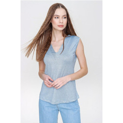 Kadın Yeni Sezon Yumuşak Dokulu Kaliteli Kolsuz Sıfır Kol Bebe Mavi T-shirt Bluz 2892140