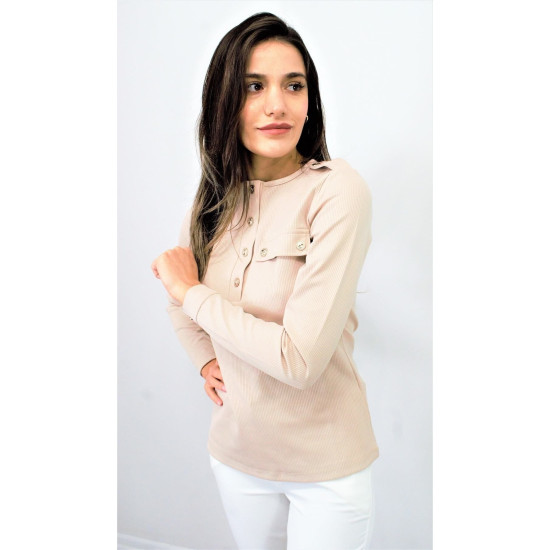 Kadın Taş Apoletli Düğmeli Kaşkorse Fitilli Bluz 3283200