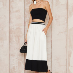 Kadın Beli Lastik Şeritli Renk Bloklu Salaş Kiloş Cepli Uzun Bohem Etek 3535220