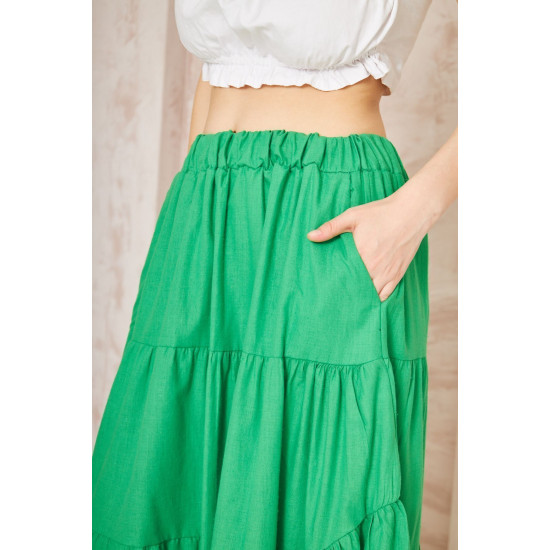 Kadın Cepli Asimetrik Kesim Fırfırlı Beli Lastikli Kloş 3 Kat Salaş Spor Etek 3574260