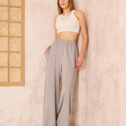 Kadın Lastikli Bel, Cepli, Bol Paça, Salaş Viskon Pantolon /eşofman Altı Açık Gri 3465210