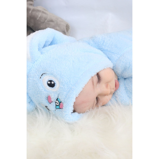 Welsoft Peluş Fermuarlı Kışlık Unisex Kız Erkek Bebek Uyku Tulumu Bebek Tulumu Çocuk Tulumu Kostümü