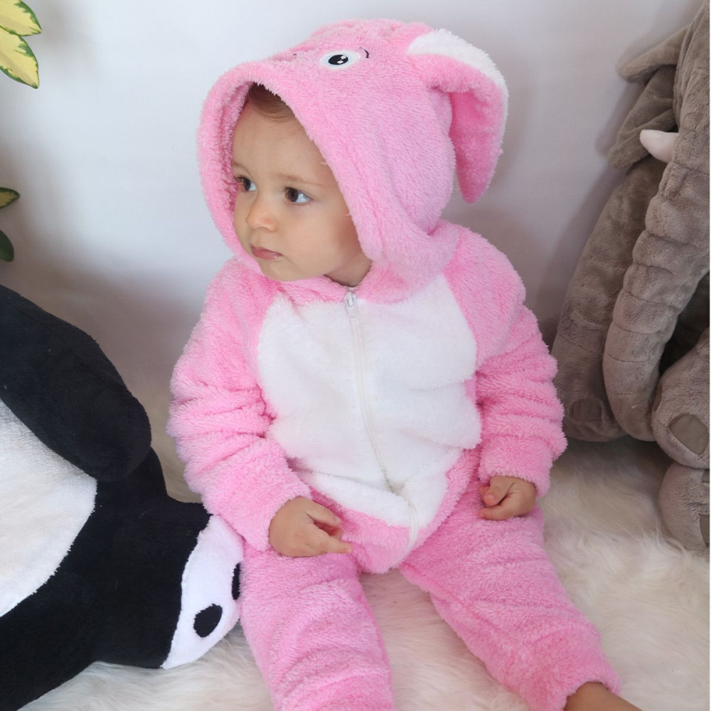 Welsoft Peluş Fermuarlı Kışlık Unisex Kız Erkek Bebek Uyku Tulumu Bebek Tulumu Çocuk Tulumu Kostümü Pembe