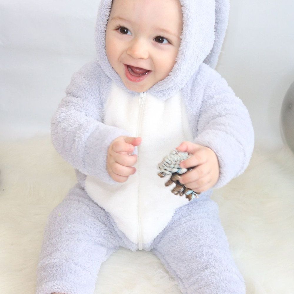 Welsoft Peluş Fermuarlı Kışlık Unisex Kız Erkek Bebek Uyku Tulumu Bebek Tulumu Çocuk Tulumu Kostümü Gri