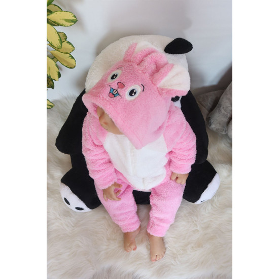 Welsoft Peluş Fermuarlı Kışlık Unisex Kız Erkek Bebek Uyku Tulumu Bebek Tulumu Çocuk Tulumu Kostümü Pembe