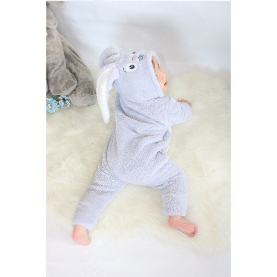 Welsoft Peluş Fermuarlı Kışlık Unisex Kız Erkek Bebek Uyku Tulumu Bebek Tulumu Çocuk Tulumu Kostümü Gri