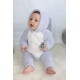 Welsoft Peluş Fermuarlı Kışlık Unisex Kız Erkek Bebek Uyku Tulumu Bebek Tulumu Çocuk Tulumu Kostümü Gri