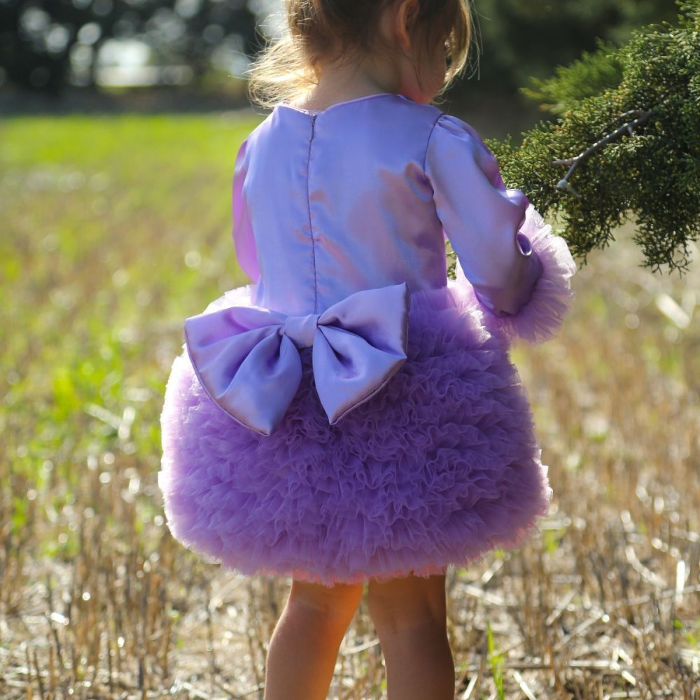 BabyAnimals Tüllü Tütü Saten Kız Çocuk Elbise Mor
