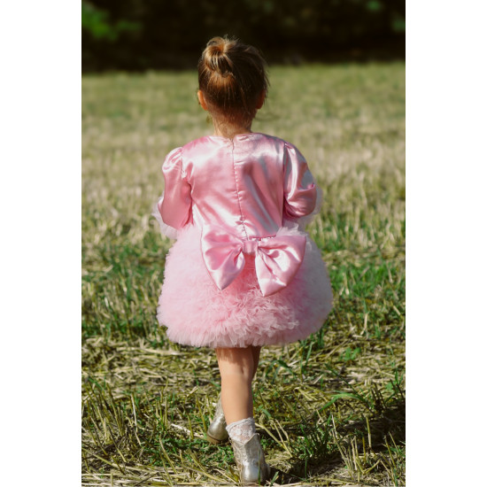 BabyAnimals Kız Bebek Kız Çocuk Doğum Günü Parti Düğün Elbise Tüllü Tütü Astarlı Saten Pembe