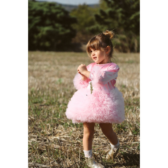 BabyAnimals Kız Bebek Kız Çocuk Doğum Günü Parti Düğün Elbise Tüllü Tütü Astarlı Saten Pembe