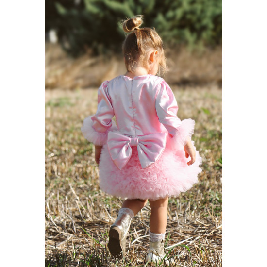 BabyAnimals Kız Bebek Kız Çocuk Doğum Günü Parti Düğün Elbise Tüllü Tütü Astarlı Saten Pembe