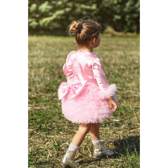 BabyAnimals Kız Bebek Kız Çocuk Doğum Günü Parti Düğün Elbise Tüllü Tütü Astarlı Saten Pembe