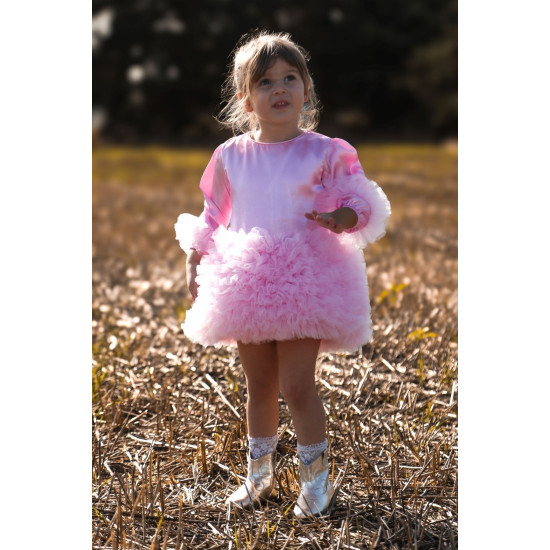 BabyAnimals Kız Bebek Kız Çocuk Doğum Günü Parti Düğün Elbise Tüllü Tütü Astarlı Saten Pembe