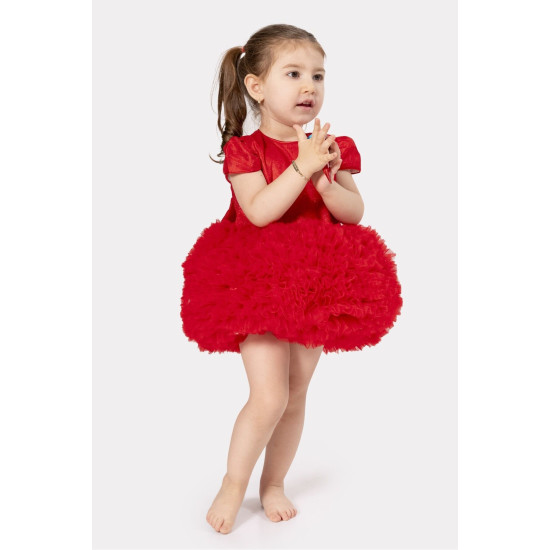 Bebek Kız Çocuk Doğum Günü Parti Düğün Elbise Tüllü Tütü Astarlı Çocuk Giyim bebek giyim Kız Kırmızı