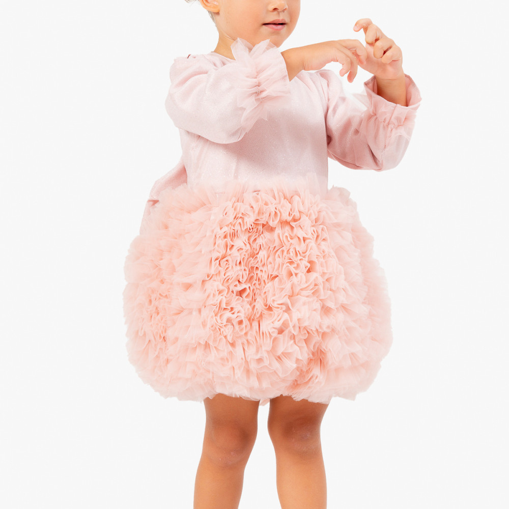 BabyAnimals Tüllü Tütü Simli Kız Çocuk Elbise Pudra