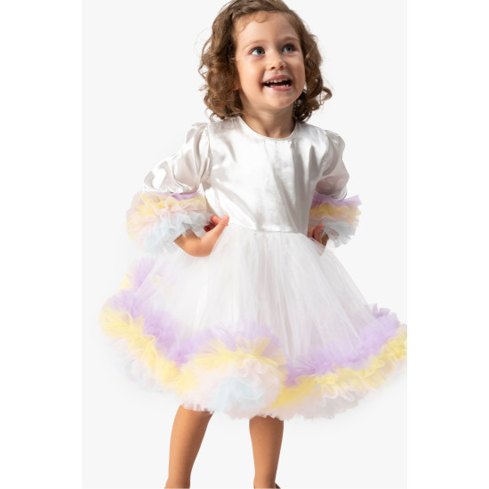 BabyAnimals Simli Tütü Hürrem Kız Çocuk Elbise Beyaz