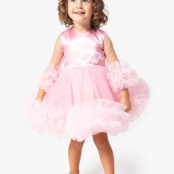 Kız Bebek Elbise Kız Çocuk Elbise Doğum Günü Parti Düğün Tütü Tüllü Uzun Kollu Astarlı Elbise