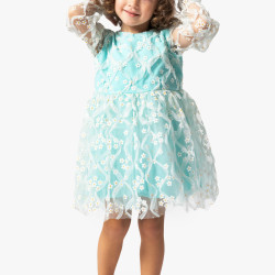 BabyAnimals Tüllü Papatyalı Kız Çocuk Elbise Yeşil