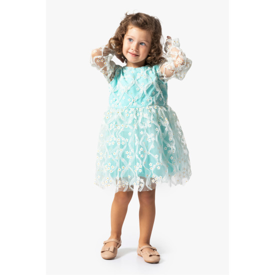 BabyAnimals Tüllü Papatyalı Kız Çocuk Elbise Yeşil