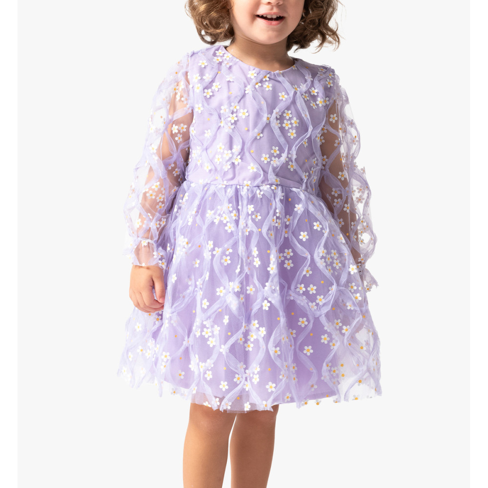 BabyAnimals Tüllü Papatyalı Kız Çocuk Elbise Mor