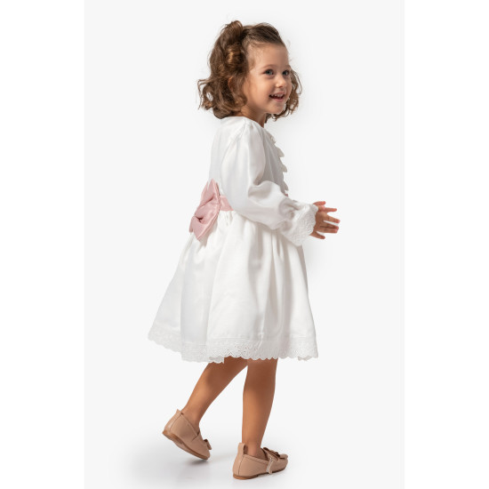 Kız Bebek Elbise Kız Çocuk Elbise Doğum Günü Parti Uzun Kollu Astarlı Pamuk Saten Elbise