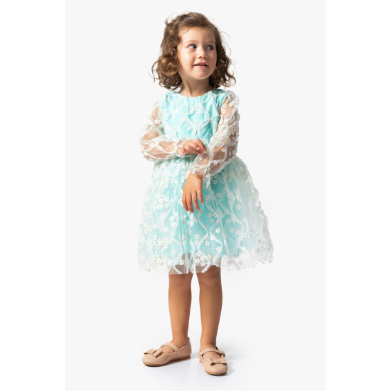 BabyAnimals Tüllü Papatyalı Kız Çocuk Elbise Yeşil