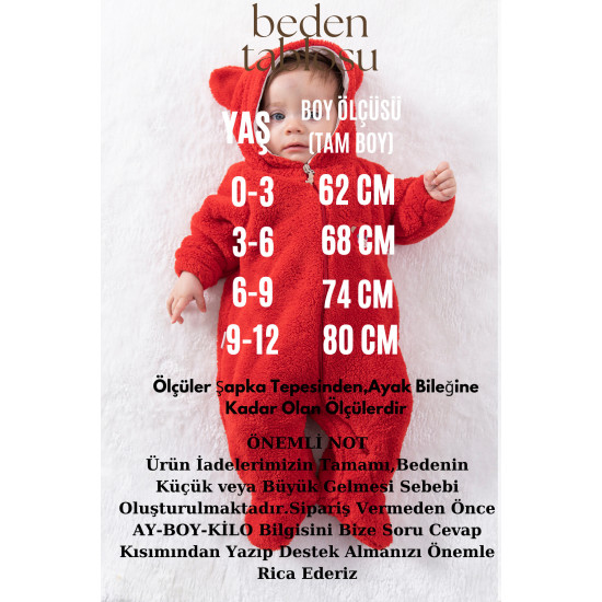 Welsoft Peluş Fermuarlı Kışlık Unisex Kız Erkek Bebek Uyku Tulumu Bebek Tulumu Çocuk Tulumu Kostümü