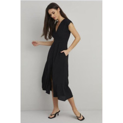 Kadın Cepli Kolsuz Uzun Cepli V Yaka Bele Oturan Detaylı Rahat Elbise 6170350