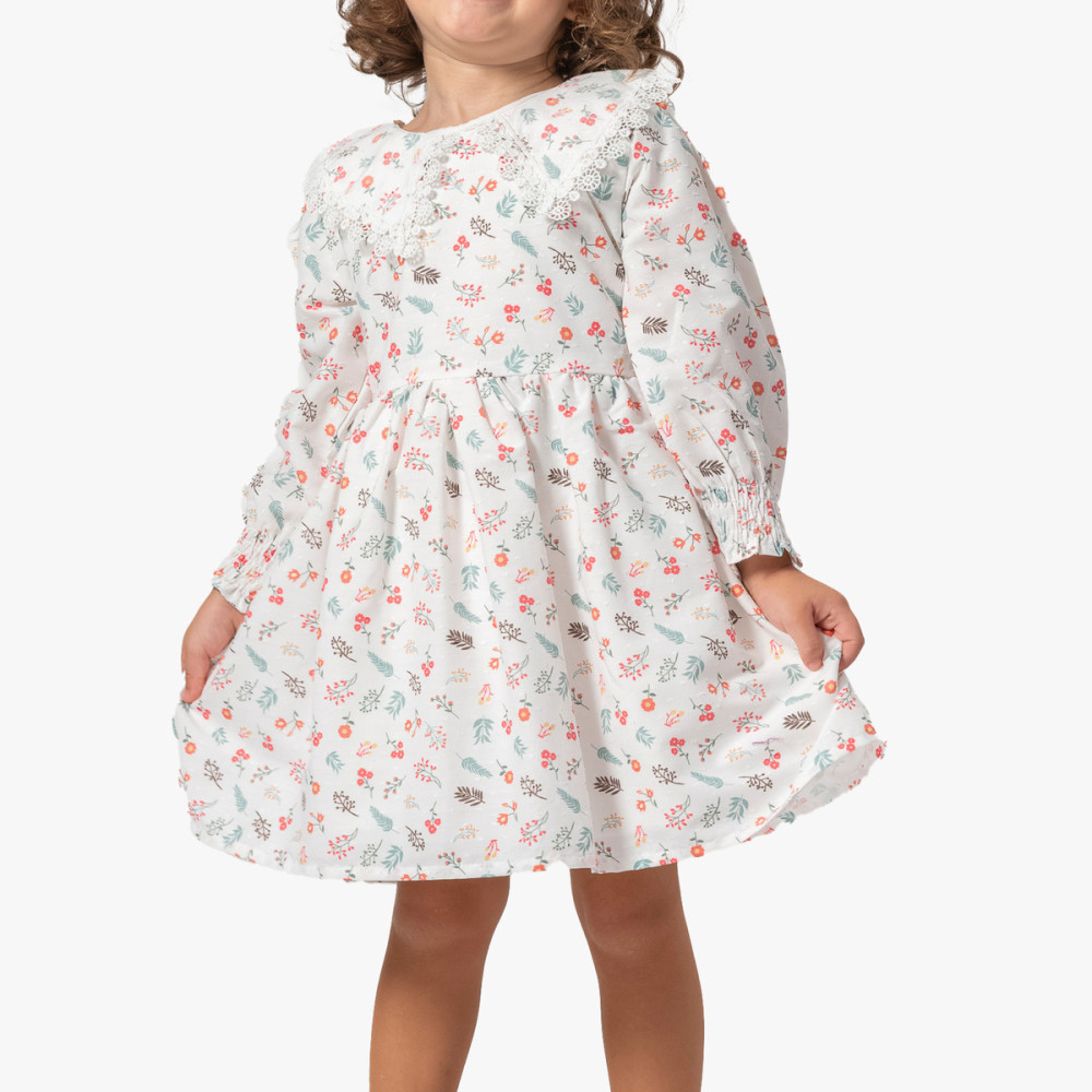 Kız Bebek Elbise Kız Çocuk Elbise Doğum Günü Parti Düğün Uzun Kollu Astarlı Pamuk Elbise - Kırmızı