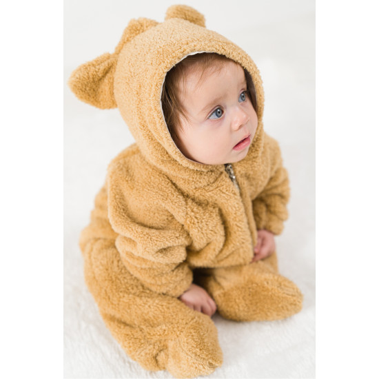 Welsoft Peluş Fermuarlı Kışlık Unisex Kız Erkek Bebek Uyku Tulumu Bebek Tulumu Çocuk Tulumu Kostümü