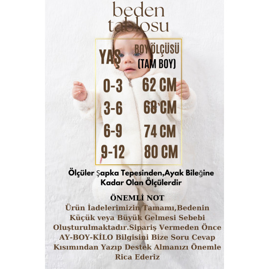 Welsoft Peluş Unisex Fermuarlı Kışlık Bebek Uyku Tulumu Bebek Tulumu Çocuk Tulumu Çocuk Kostümü TLMA